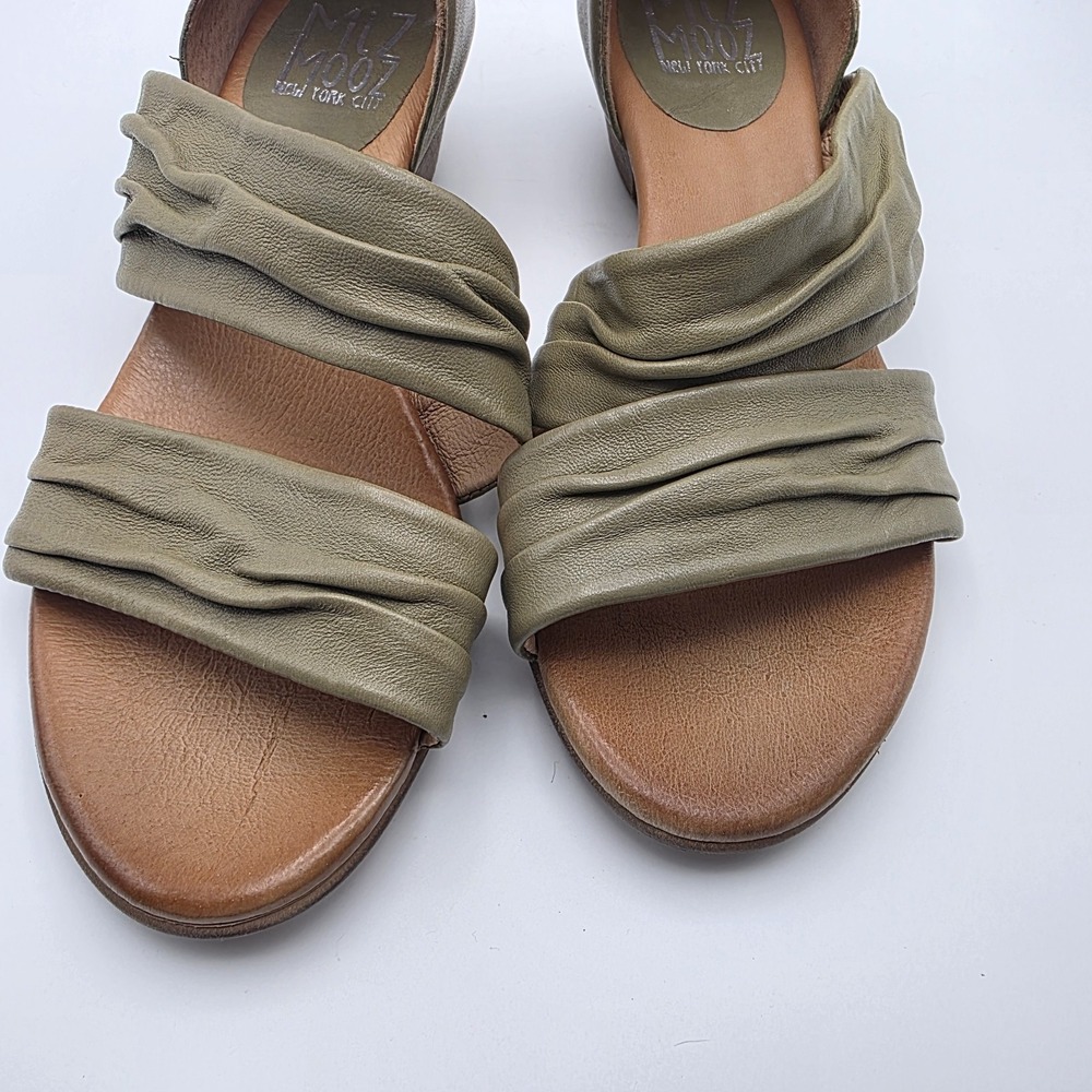 Miz Mooz Cassie Leather Sandals 40 US 9 Sage Green Back Zip Heels Shoes Boho - Picture 3 of 8